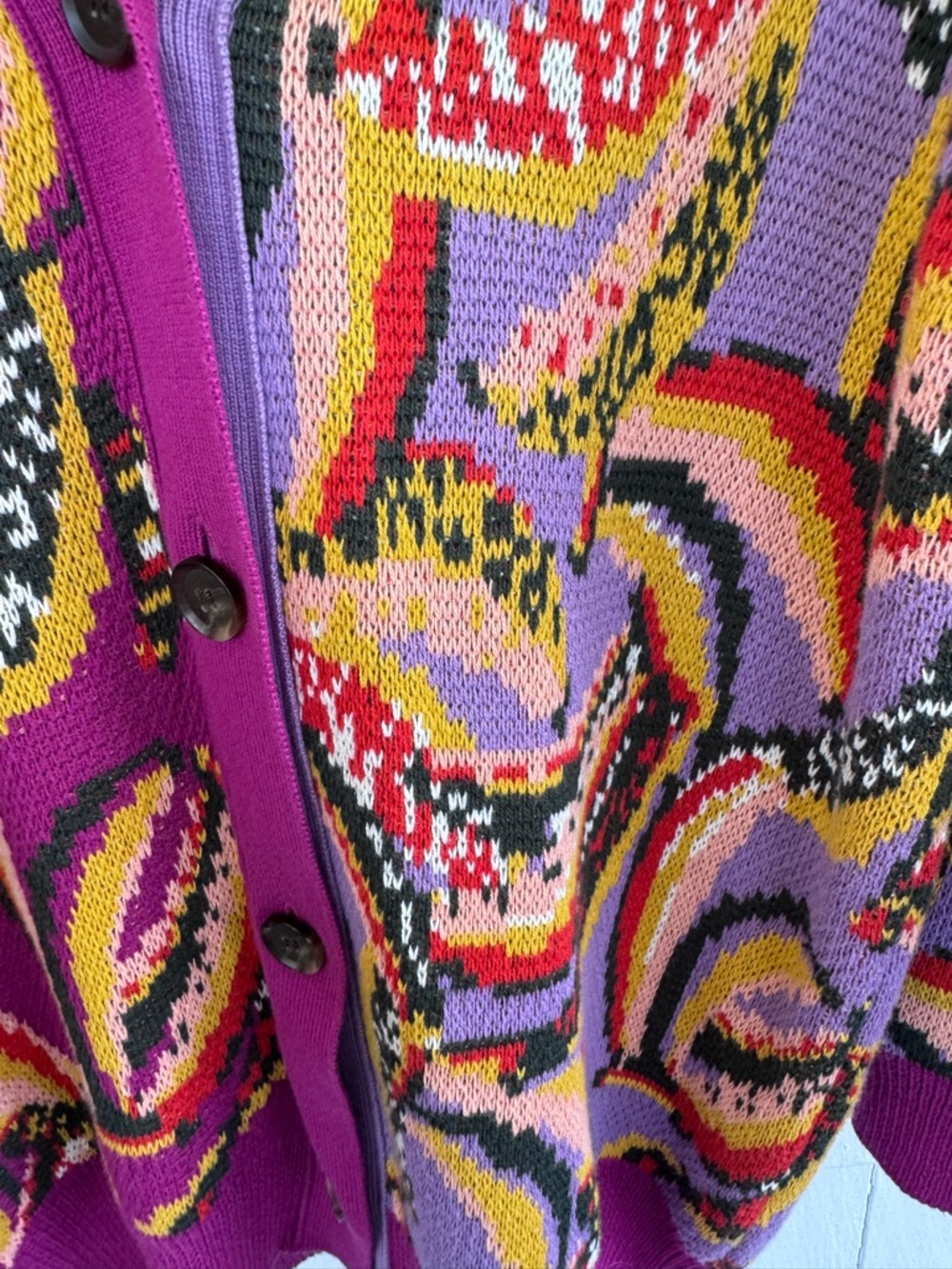 Anthropologie FARM Rio Banana Print Colorblock Button Down Cardigan Sweater NWT - Picture 10 of 13